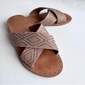 Frye Ally Deco Stud Criss Cross Slide Sandals Size 8